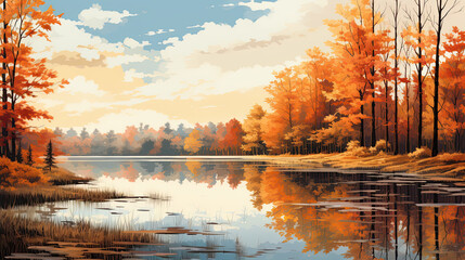 fail foilage autumn landscape with lake and trees ai generated art 