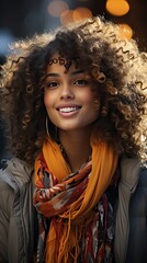 Beautiful african american woman face close up teeth smile happy positive. Smile emotion illustration. Generative AI
