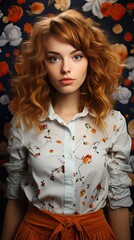 Portrait of young beautiful cute cheerful girl smiling looking at camera over background. Model portrait illustration. Generative AI