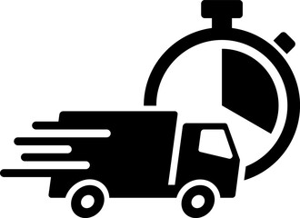 移動する配達のトラックと時間のアイコン素材