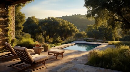 a Soaking Pool and Cozy Armchairs on the Scenic Hillside Patio,