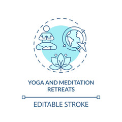 2D editable blue yoga and meditation retreats icon, simple isolated monochromatic vector, medical tourism thin line illustration.