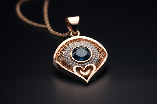 A necklace with gold pendant and evil eye in between