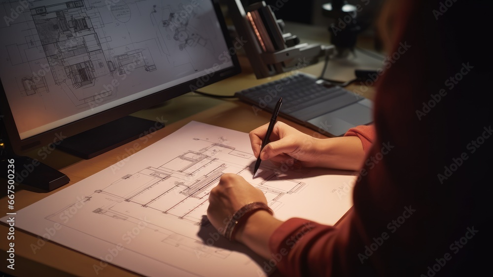 Poster An image of an industrial designer using software to design a product prototype, highlighting the technical aspects of industrial design