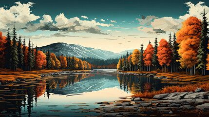 fail foilage autumn landscape with lake and trees ai generated art 

