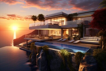 A cliff-side luxury villa with swimming pool