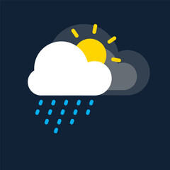 Rain clouds with sunlight icon . Weather, internet concept. Trendy vector rain symbol for website design, web button, mobile app