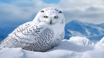 A snowy owl in its Arctic habitat, its pristine white feathers blending seamlessly with the snow.