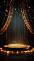 Vertical pedestal background, golden presentation of a new product, background with copy space
