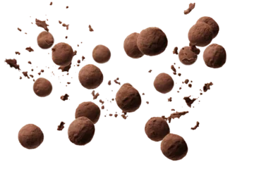 Fotobehang Falling Chocolate Truffle Delight on transparent background. © Usmanify