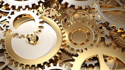 golden gears, teamwork concept complex business mechanism, mechanics abstract background, texture of work