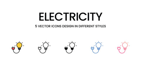 Electricity icons set, colorline, glyph, outline, gradinet line, icon vector stock illustration isolate white background.