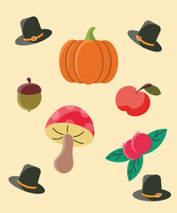 autumn item set , hat , pumpkin, berry, nut