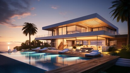 Fototapeta premium Modern Luxury Home Showcasing Its Beauty Under the Sun,