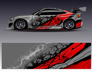 Car wrap design vector.Graphic abstract stripe racing background designs for vehicle, rally, race, adventure and car racing livery - obrazy, fototapety, plakaty