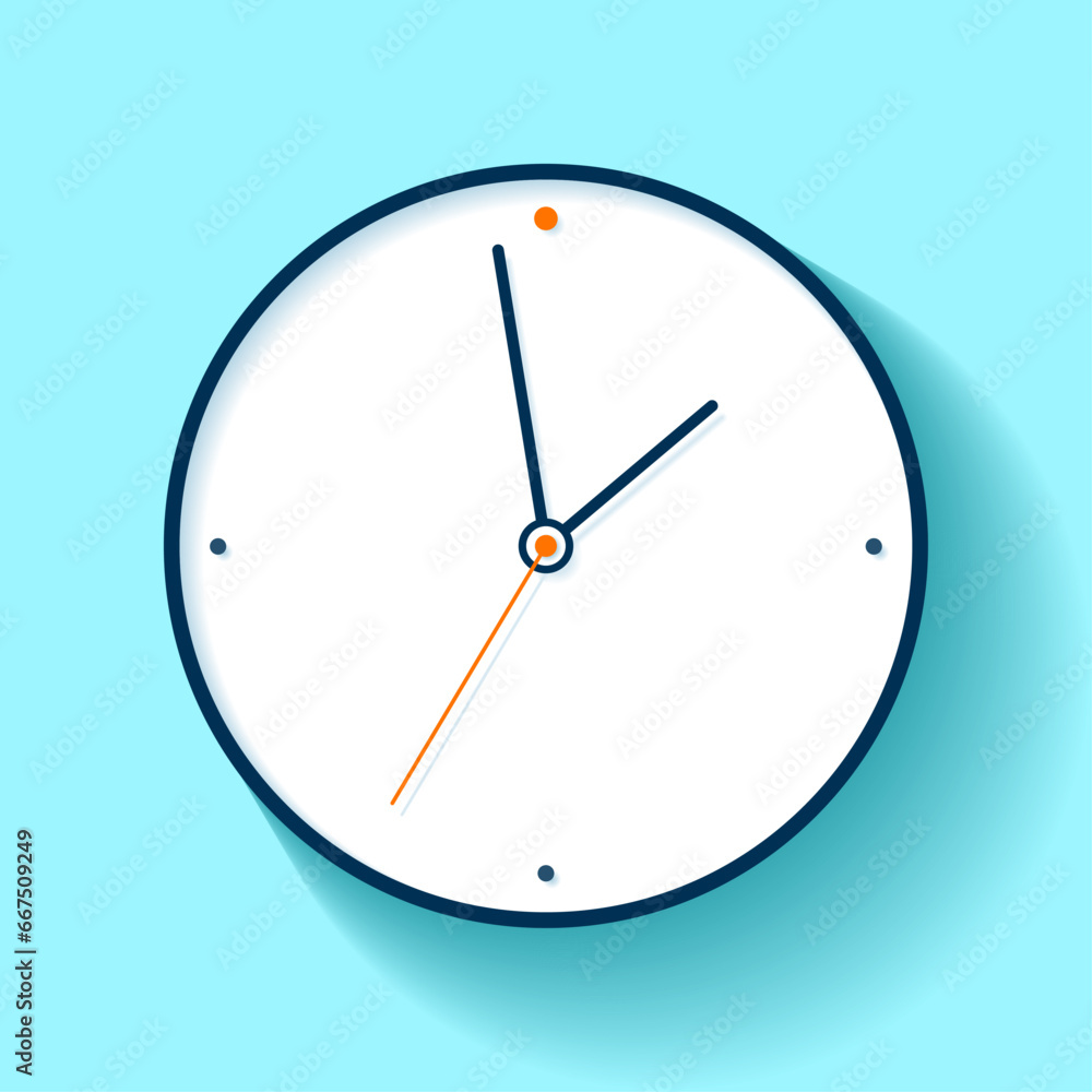 Poster clock icon in flat style, timer on blue background. fine lines. business watch. vector design elemen