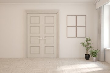 White empty room. Scandinavian interior design. 3D illustration