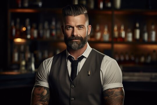 Portrait of confident bartender in cocktail bar
