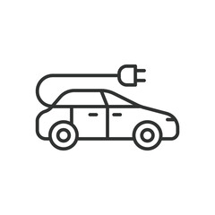 Electrical car line icon. Hybrid Vehicles. Eco friendly auto with electric battery. Side view. Editable stroke. Vector illustration.