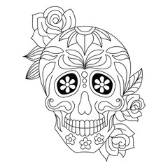 Mexican sugar skull isolated vector with flowers decoration for Day of the Dead coloring pages for kids page 4