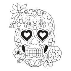 Mexican sugar skull isolated vector with flowers decoration for Day of the Dead coloring pages for kids page 5