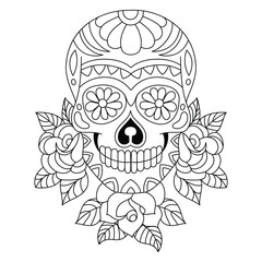 Mexican sugar skull isolated vector with flowers decoration for Day of the Dead coloring pages for kids page 6