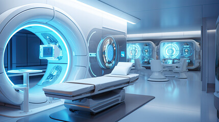 Fototapeta na wymiar High-tech modern CT scan room in the modern hospital