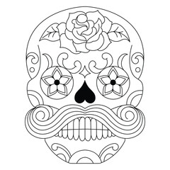Mexican sugar skull isolated vector with flowers decoration for Day of the Dead coloring pages for kids page 8