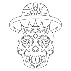 Mexican sugar skull isolated vector with flowers decoration for Day of the Dead coloring pages for kids page 7