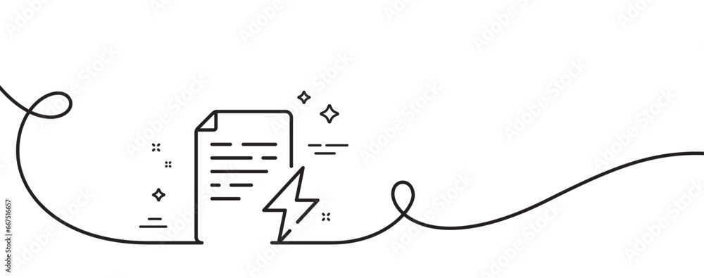 Poster power certificate line icon. continuous one line with curl. electric energy document sign. charge ma