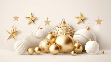 realistic christmas white background with elegant christmas balls and ornaments
