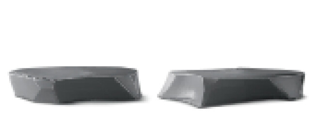 3D stone podiums isolated on white background. Vector realistic illustration of grey rocks of abstract shape with uneven edges, platform for cosmetic product demonstration, spa ads design element