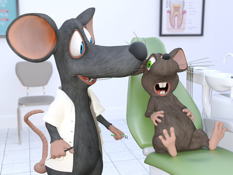 3D rendering of a friendly dentist cartoon mouse.