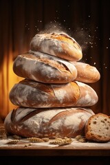 Fototapeta na wymiar Composition of balancing fresh, appetizing bread