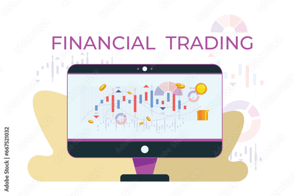 Aufkleber a computer monitor displaying a financial trading chart with the words financial trading written abo
