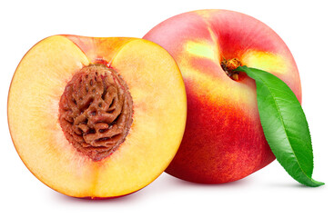 Peach fruit with mango leaf isolated