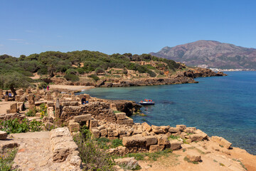 Ruins of the Roman Archeological Park of Tipaza ( Tipasa ), Algeria. The Mediterranean sea and the...