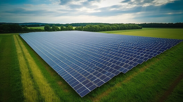 solar panels on a green field green transition solar energy from renewable sources