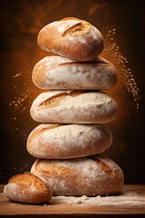 Fototapeta na wymiar Composition of balancing fresh, appetizing bread