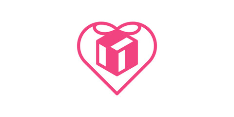 logo design combining the shape of a gift box with love.