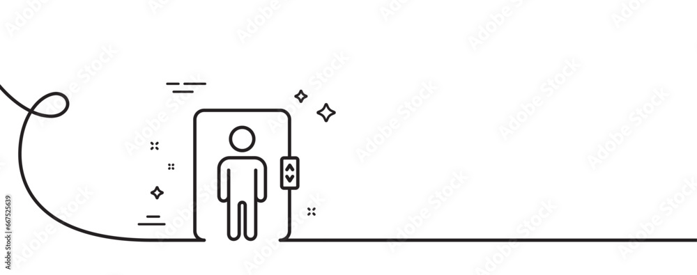 Aufkleber Elevator line icon. Continuous one line with curl. Transportation lift sign. Elevator single outline ribbon. Loop curve pattern. Vector