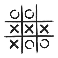Tic tac toe xo game hand drawn grid doodle template vector illustration isolated on white background. Dirty grunge line tic tac toe game symbols.