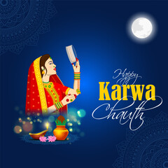 Vector illustration of Happy Karva Chauth social media feed template