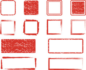赤のスタンプや筆の四角フレームセット - obrazy, fototapety, plakaty