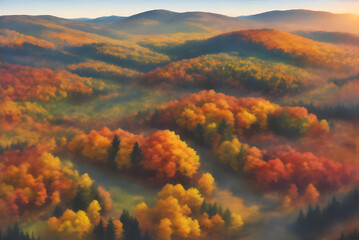 View over tops of mixed autumn forest landscape