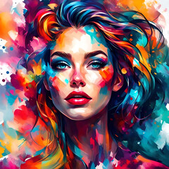 Obraz premium Abstract colorful art of a mentally satisfied girl's face.