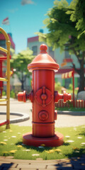 Fototapeta na wymiar A red fire hydrant sitting on top of a lush green field. Suitable for illustrating safety measures or urban landscapes.