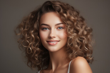 Beautiful young woman with curly hair posing for picture. This versatile image can be used for various purposes