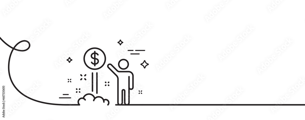 Poster income money line icon. continuous one line with curl. wealth sign. credit card symbol. income money