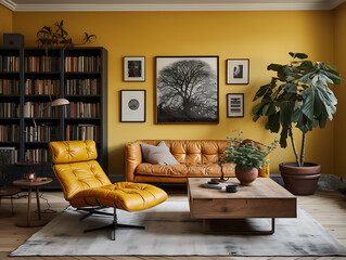 Braided Hemp Goldenrod Walls in a Scandinavian Living Room